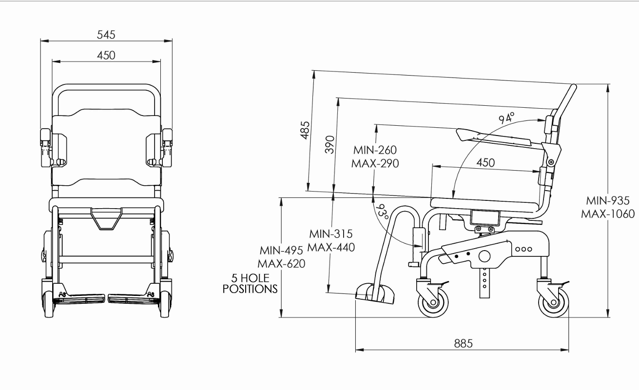 4H414 Height Adjustable Mobile Shower Commode