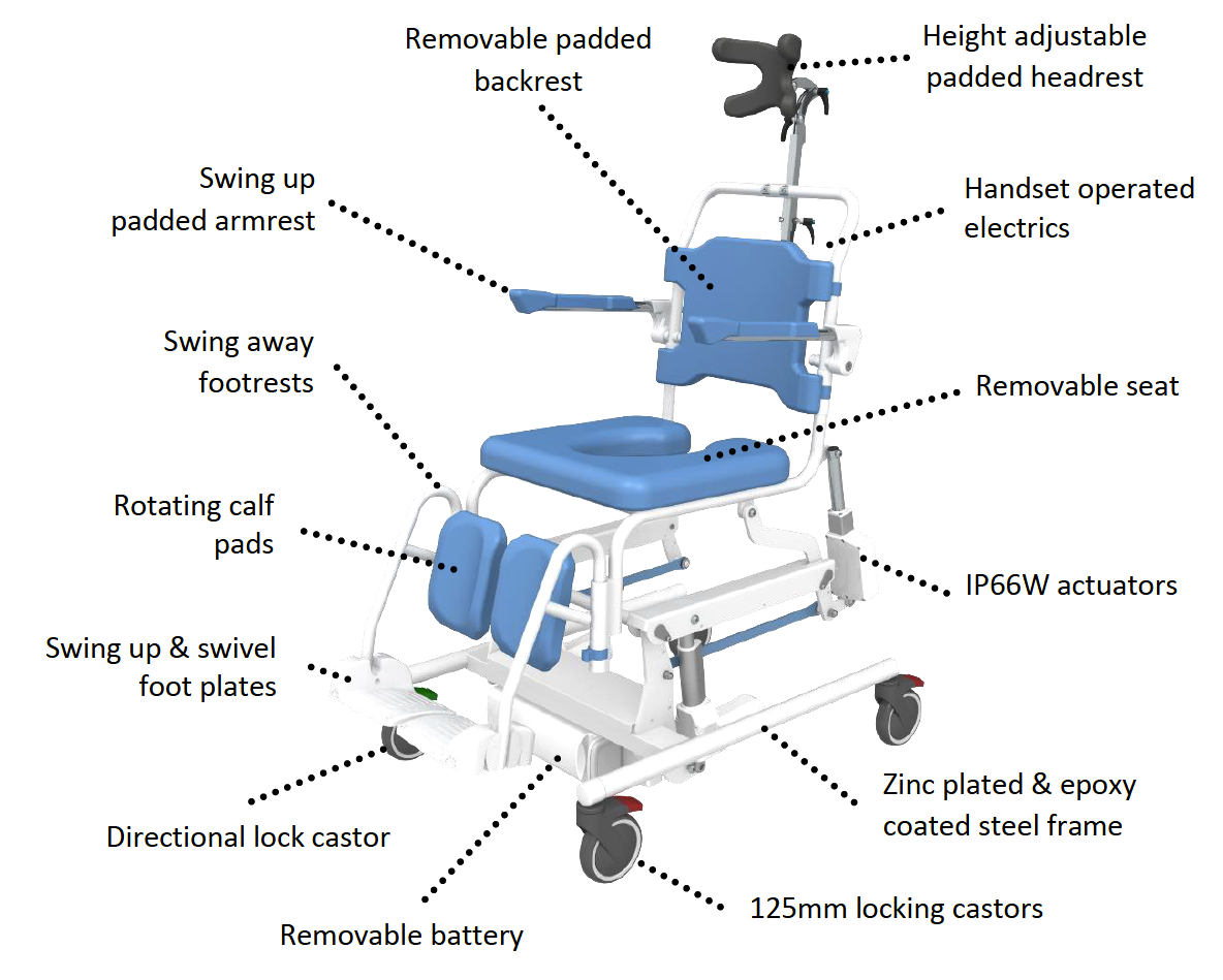 4H440 Height Adjustable Mobile Shower Commode