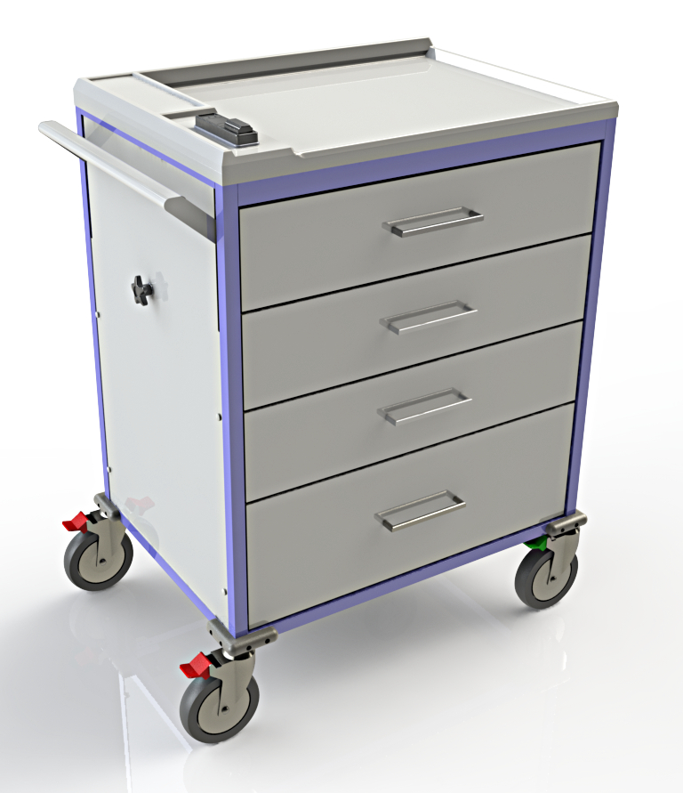 Large Medication Cart 4H514, 4 Drawer