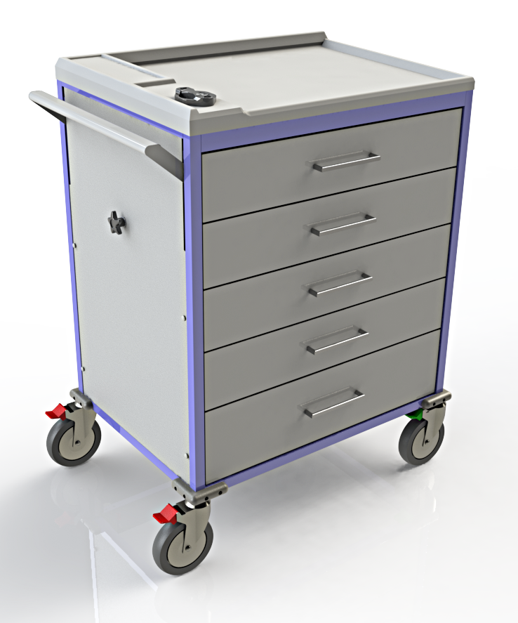 Large Medication Cart 4H515, 5 Drawer