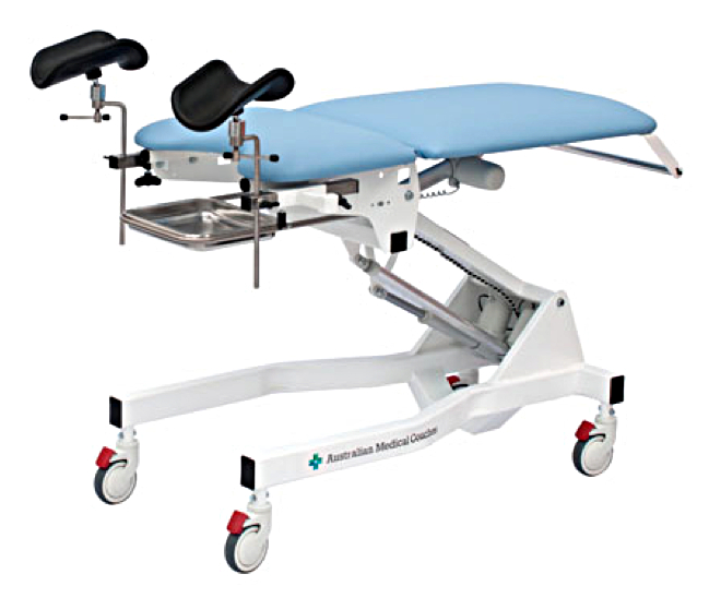 Sapphire 2130 Gynaecology Treatment Couch with stirrups.