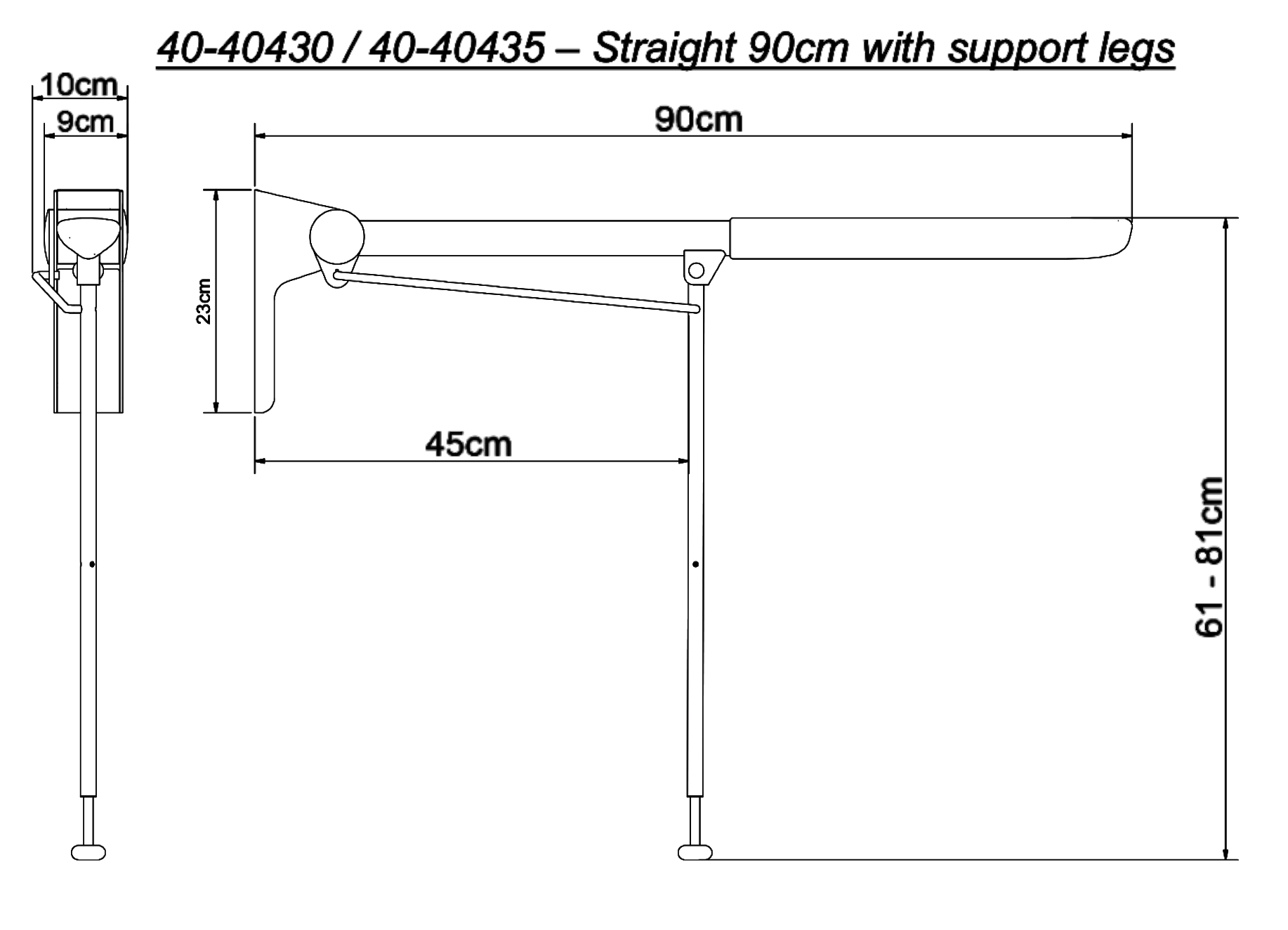 Toilet Support Arm 90 Straight leg