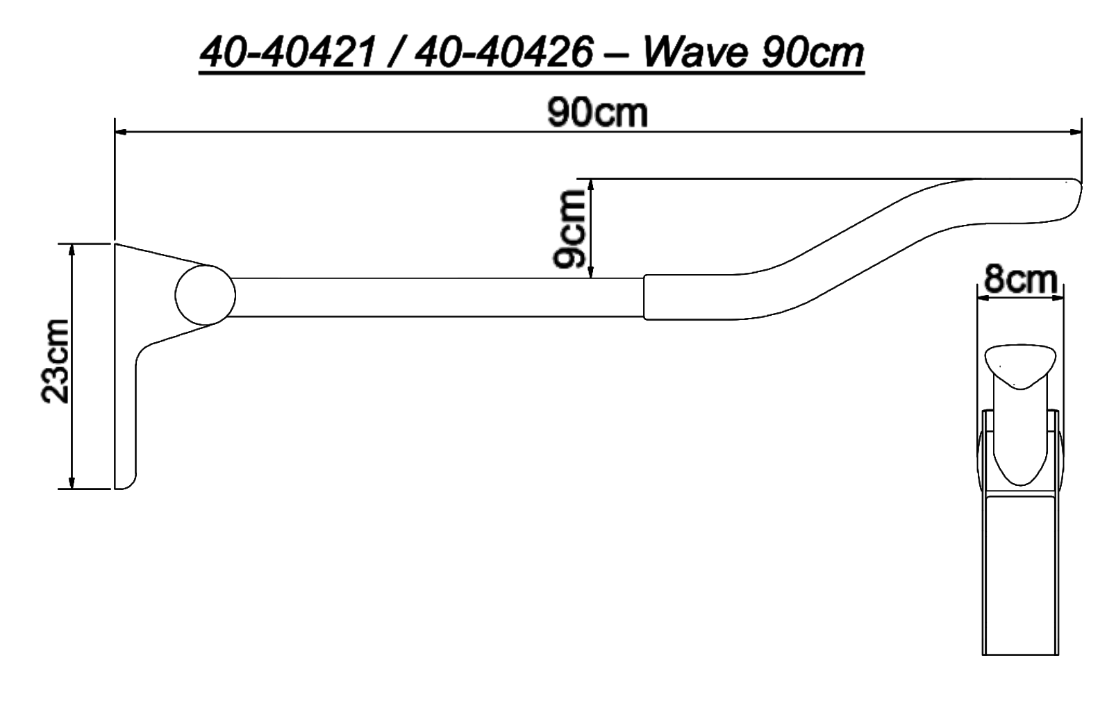 Toilet Support Arm 90cm Wave