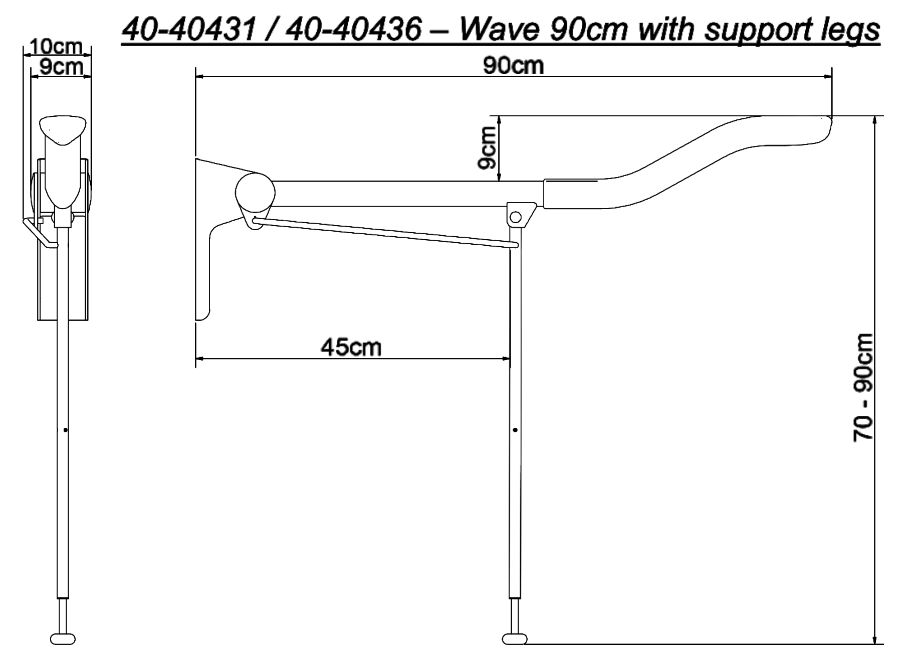 Toilet Support Arm 90cm wave leg
