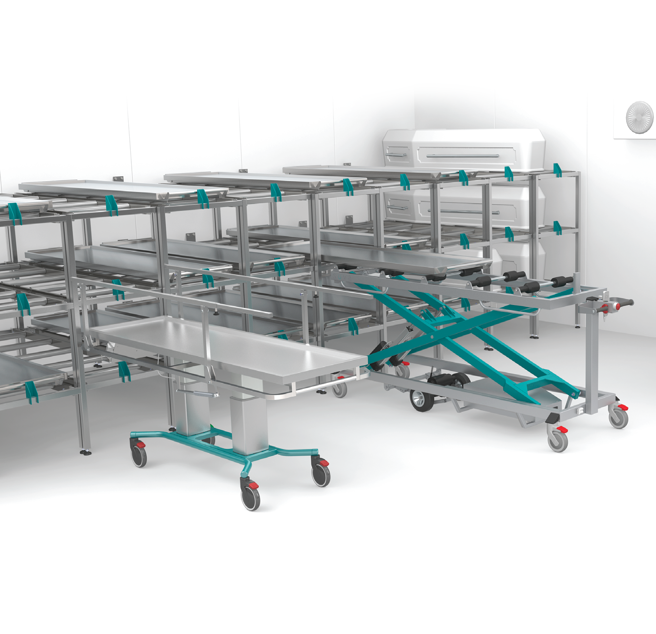 Mortuary Lifting Trolley and Racking System